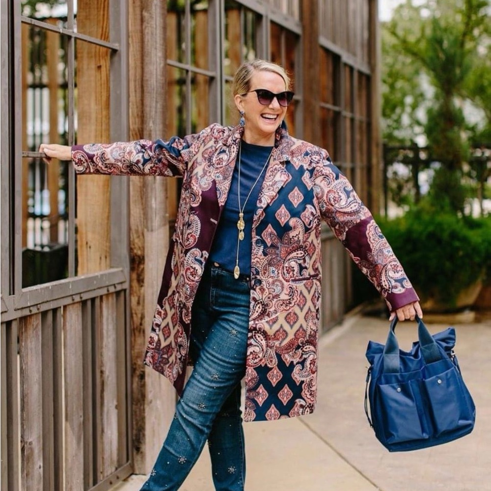 Chico’s Drama Coat Patched Print Outerwear Multicolored Size 2 ( 12/14US) - Picture 4 of 14